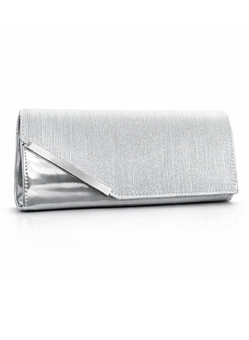 Elegant Women Soiree Handbag Shiny Design Chain Shoulder Strap Evening Bag silver - Image 1